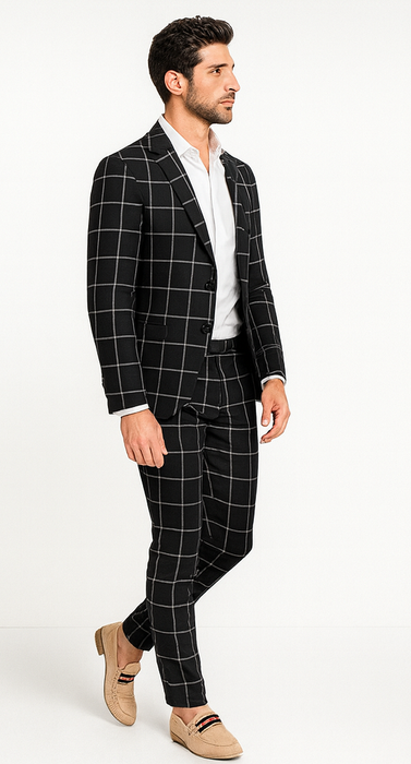 Bold Gangster Plaid Suit - 1920s Mens Fashion Window Pane Suit - Black