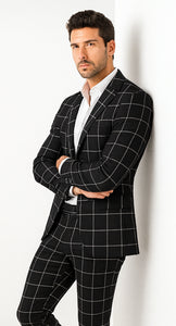 Bold Gangster Plaid Suit - 1920s Mens Fashion Window Pane Suit - Black