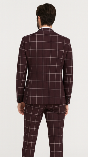 Bold Gangster Plaid Suit - 1920s Mens Fashion Window Pane Suit - Burgundy - Image 2
