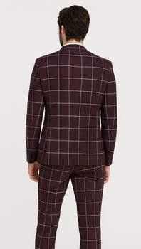 Bold Gangster Plaid Suit - 1920s Mens Fashion Window Pane Suit - Burgundy - Image 2
