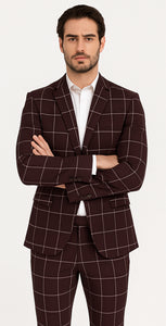 Bold Gangster Plaid Suit - 1920s Mens Fashion Window Pane Suit - Burgundy