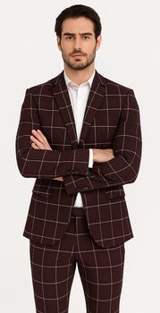 Bold Gangster Plaid Suit - 1920s Mens Fashion Window Pane Suit - Burgundy - Image 5
