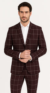 Bold Gangster Plaid Suit - 1920s Mens Fashion Window Pane Suit - Burgundy