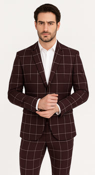Bold Gangster Plaid Suit - 1920s Mens Fashion Window Pane Suit - Burgundy - Image 6
