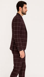 Bold Gangster Plaid Suit - 1920s Mens Fashion Window Pane Suit - Burgundy