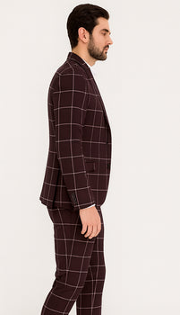 Bold Gangster Plaid Suit - 1920s Mens Fashion Window Pane Suit - Burgundy - Image 7