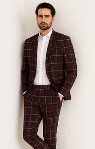 Bold Gangster Plaid Suit - 1920s Mens Fashion Window Pane Suit - Burgundy