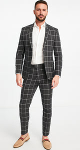 Bold Gangster Plaid Suit - 1920s Mens Fashion Window Pane Suit - Charcoal
