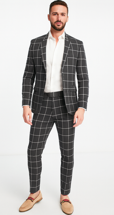 Bold Gangster Plaid Suit - 1920s Mens Fashion Window Pane Suit - Charcoal