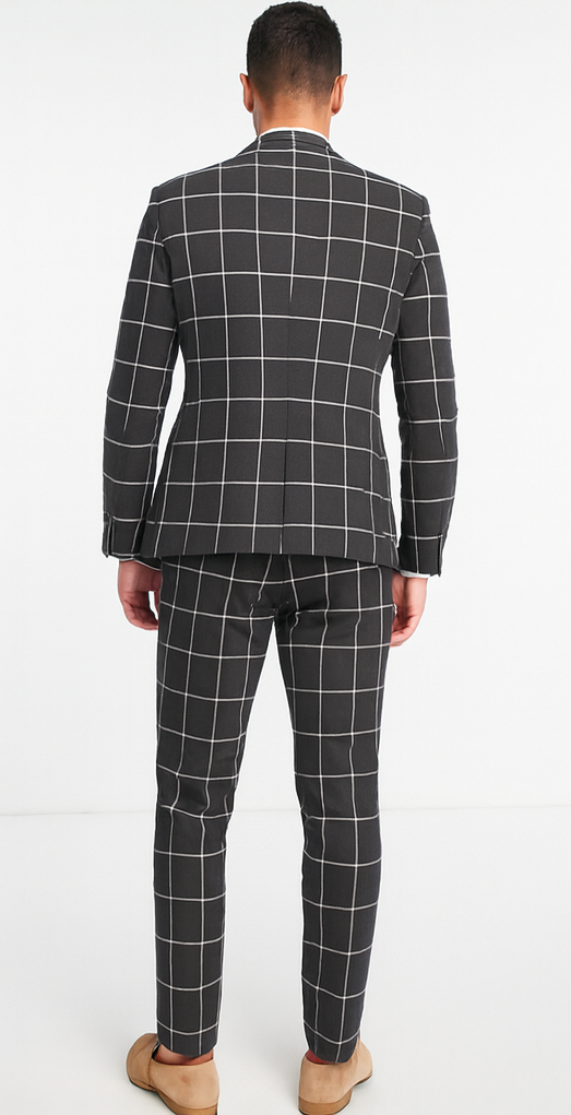 Bold Gangster Plaid Suit - 1920s Mens Fashion Window Pane Suit - Charcoal - Image 2
