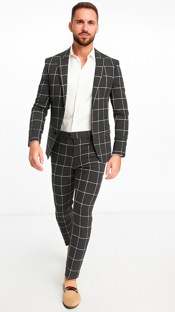 Bold Gangster Plaid Suit - 1920s Mens Fashion Window Pane Suit - Charcoal - Image 3