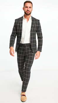Bold Gangster Plaid Suit - 1920s Mens Fashion Window Pane Suit - Charcoal - Image 3