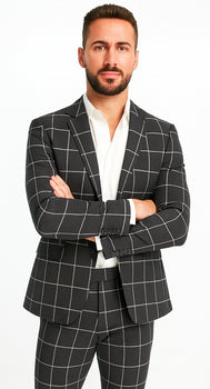 Bold Gangster Plaid Suit - 1920s Mens Fashion Window Pane Suit - Charcoal - Image 8