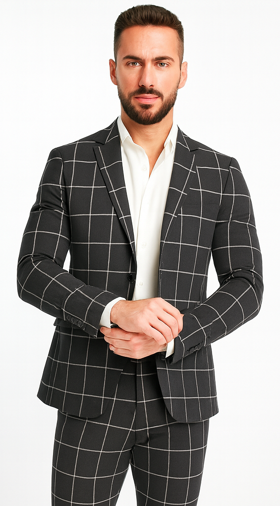 Bold Gangster Plaid Suit - 1920s Mens Fashion Window Pane Suit - Charcoal - Image 5