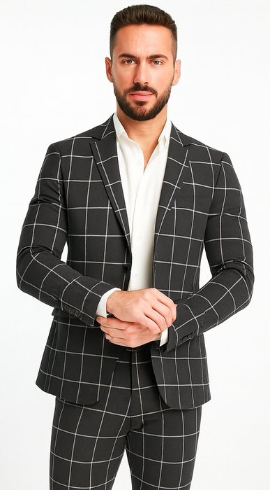 Bold Gangster Plaid Suit - 1920s Mens Fashion Window Pane Suit - Charcoal