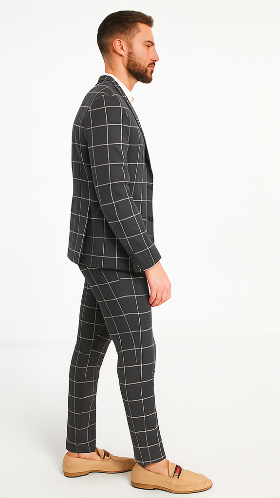 Bold Gangster Plaid Suit - 1920s Mens Fashion Window Pane Suit - Charcoal - Image 6