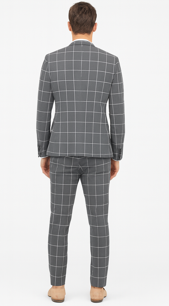 Bold Gangster Plaid Suit - 1920s Mens Fashion Window Pane Suit - Grey - Image 2