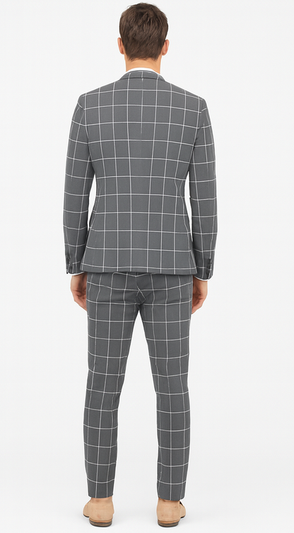 Bold Gangster Plaid Suit - 1920s Mens Fashion Window Pane Suit - Grey - Image 2