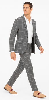 Bold Gangster Plaid Suit - 1920s Mens Fashion Window Pane Suit - Grey - Image 3