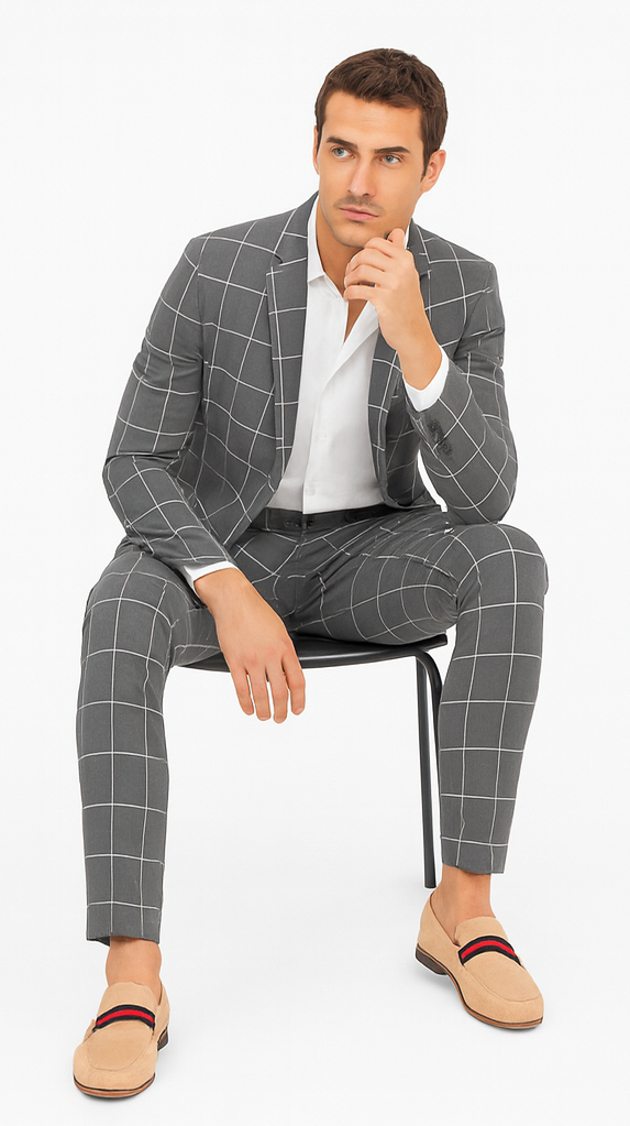 Bold Gangster Plaid Suit - 1920s Mens Fashion Window Pane Suit - Grey - Image 7