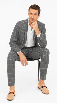 Bold Gangster Plaid Suit - 1920s Mens Fashion Window Pane Suit - Grey - Image 7