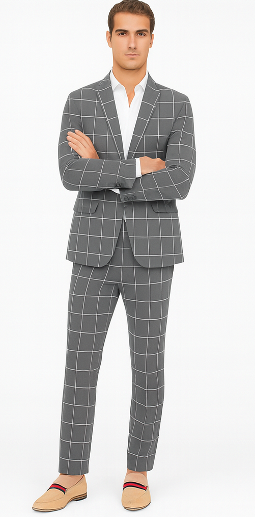 Bold Gangster Plaid Suit - 1920s Mens Fashion Window Pane Suit - Grey - Image 4