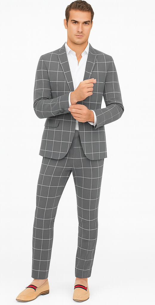 Bold Gangster Plaid Suit - 1920s Mens Fashion Window Pane Suit - Grey - Image 5