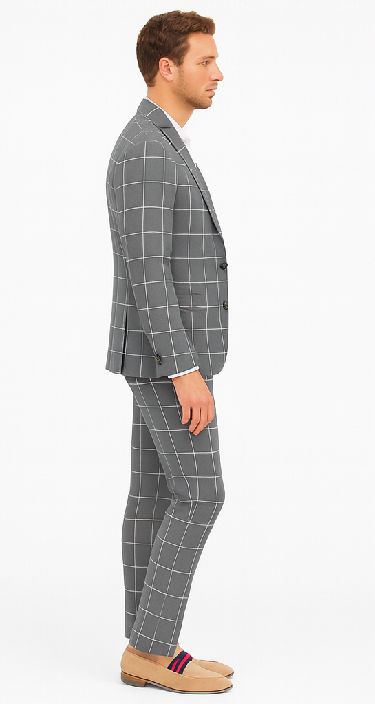 Bold Gangster Plaid Suit - 1920s Mens Fashion Window Pane Suit - Grey - Image 6