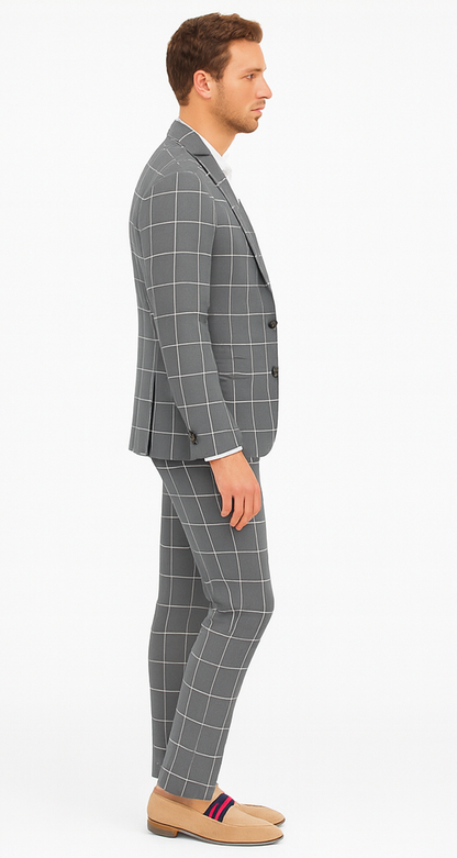 Bold Gangster Plaid Suit - 1920s Mens Fashion Window Pane Suit - Grey - Image 6
