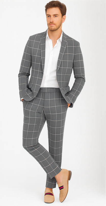 Bold Gangster Plaid Suit - 1920s Mens Fashion Window Pane Suit - Grey - Image 8