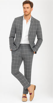 Bold Gangster Plaid Suit - 1920s Mens Fashion Window Pane Suit - Grey - Image 8