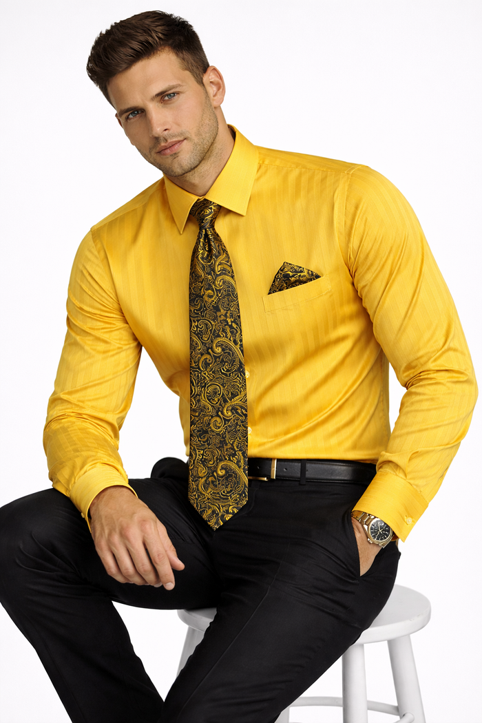 Gold Colorful Men'S Dress Shirt - Image 8