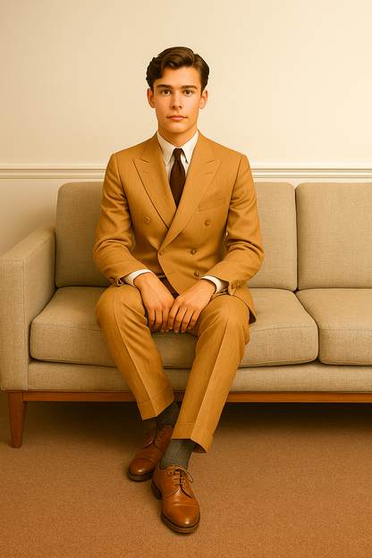 1920s Gangster Custom - Bold Gangster Pinstripe Suit Camel - Image 9