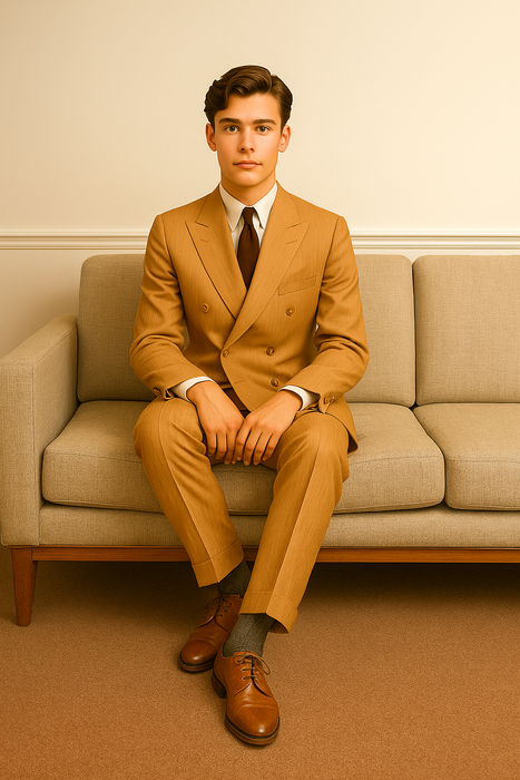 1920s Gangster Custom - Bold Gangster Pinstripe Suit Camel