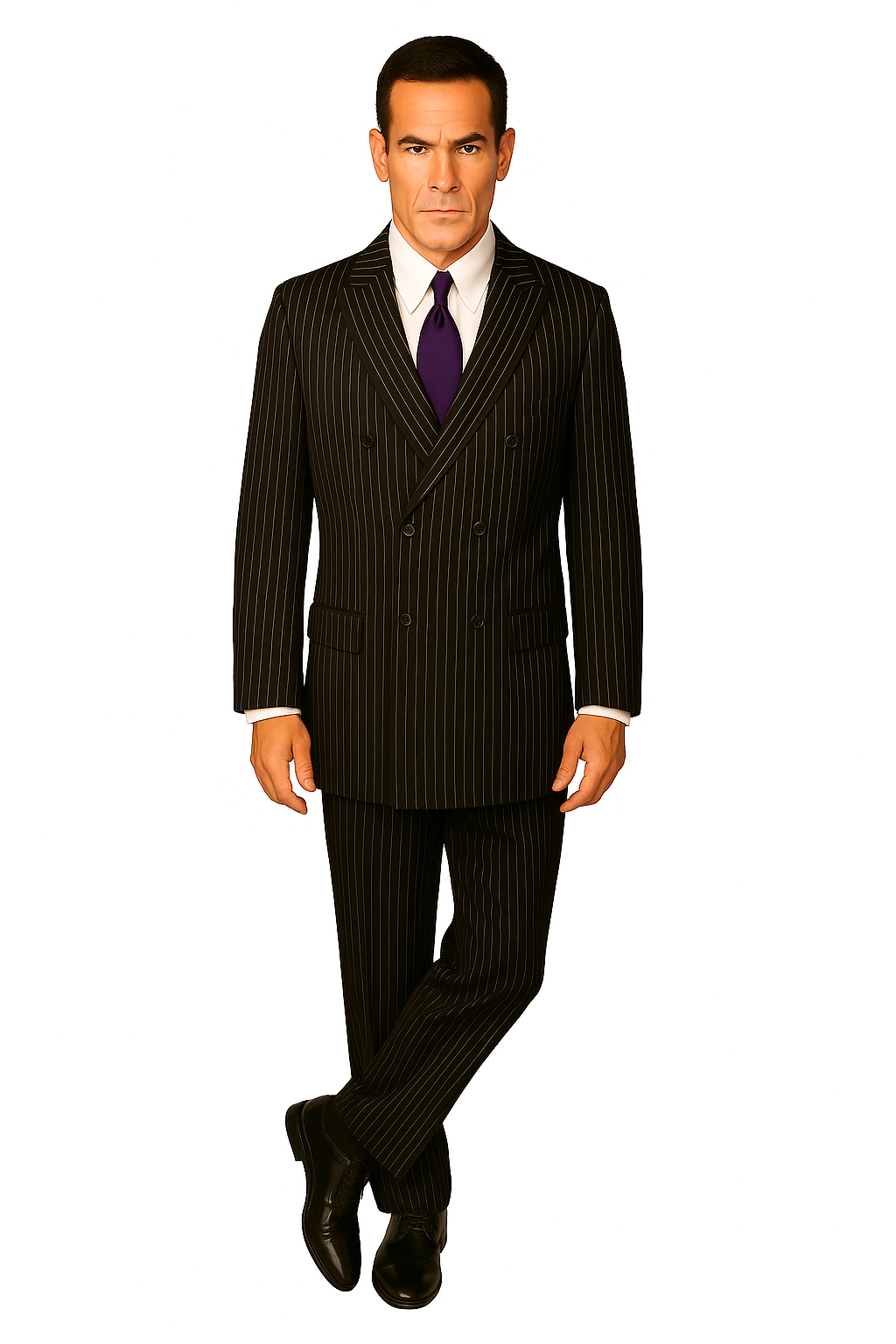 1920s Gangster Custom - Black Bold Gangster Pinstripe Suit - Image 4