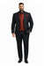Mens Three Piece Suits - Vested Suit Mens Black/Red Jacket With Bold Vest with matching Tie and Hankie