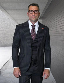 Statement Men's 100% Wool Pinstripe 3 Piece Suit - Notch Lapel