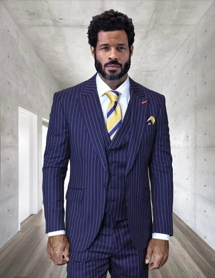 Statement Men's 100% Wool Pinstripe 3 Piece Suit - Notch Lapel Modern Fit