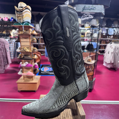 Rustic Black Ostrich Leg Boots