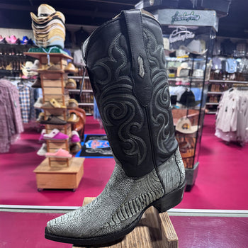 Rustic Black Ostrich Leg Boots