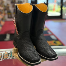 Black Square Toe Snake Print Boots