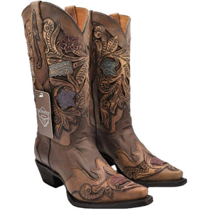 Botas Altas de Cuero Cincelado Original para Mujer Horma Punta Recortada
