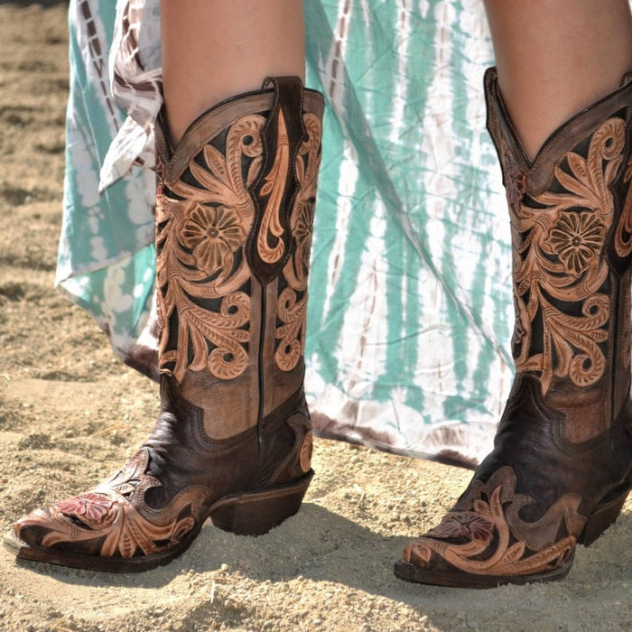 Botas Altas de Cuero Cincelado Original para Mujer Horma Punta Recortada