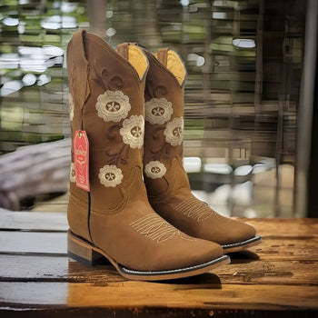 Botas Altas de Cuero con Flores para Mujer en Horma Rodeo - Image 7