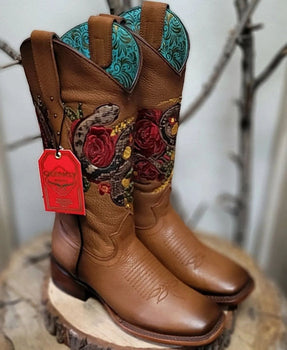Botas Altas de Cuero con Flores para Mujer en Horma Rodeo - Image 3