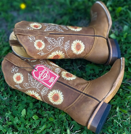 Botas de Cuero con Girasoles para Mujer en Horma Rodeo Q322G6231
