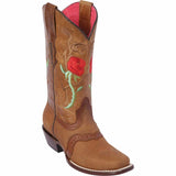 Botas Altas de Cuero Crazy con Rosas para Mujer en Horma Rodeo