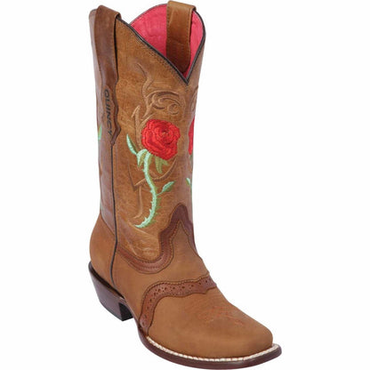 Botas Altas de Cuero Crazy con Rosas para Mujer en Horma Rodeo