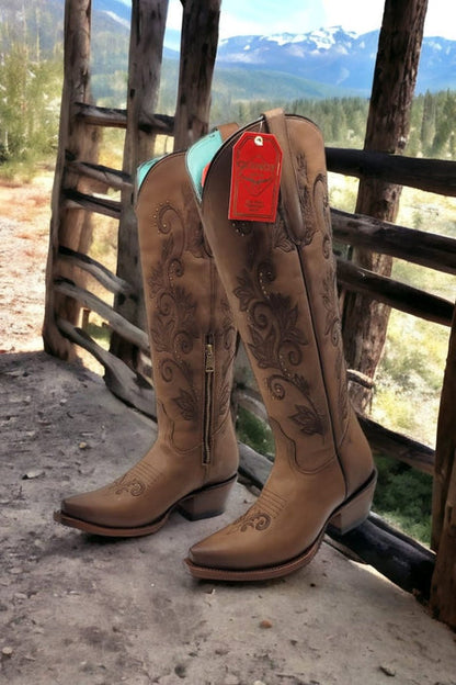 Botas Altas de Cuero Original para Mujer Color Miel - Image 3