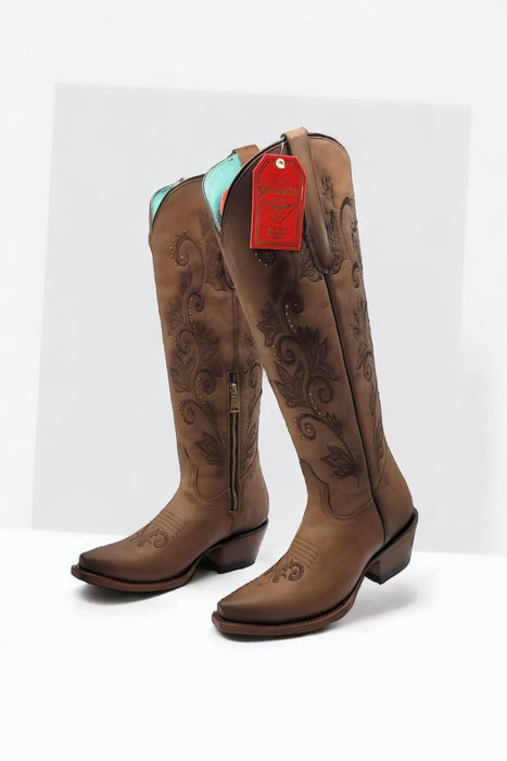 Botas Altas de Cuero Original para Mujer Color Miel - Image 4